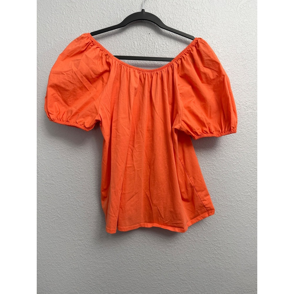 A New Day Womens Orange Puff Sleeve Tie Back Cotton Blouse Large 018014016
